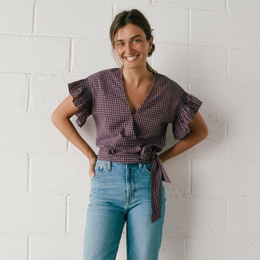 Madewell | NWT Plaid Flutter Sleeve Blouse